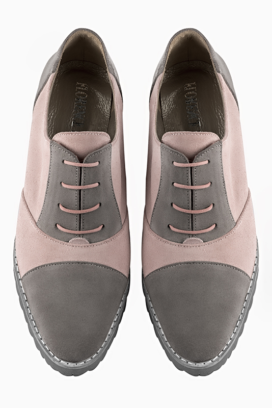 Chaussure femme lacets gris galet et rose poudr Derby sport